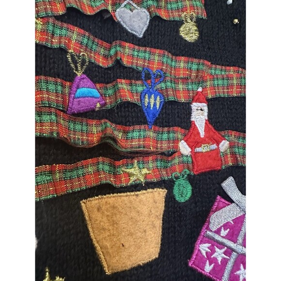 Vintage Black Christmas Cardiagn Petite Large Front Back Holiday Graphic Festive - Picture 12 of 13